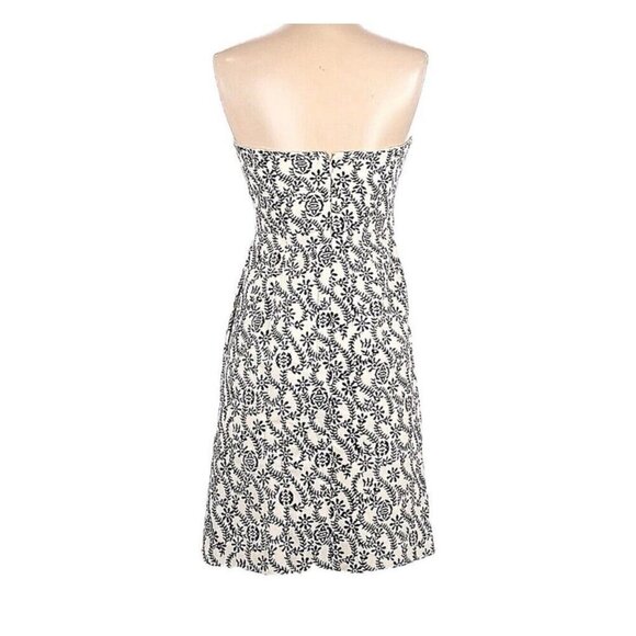 J.CREW Floral Embroidered Strapless Dress Ivory Blue MODAL Size 10 - Picture 9 of 15